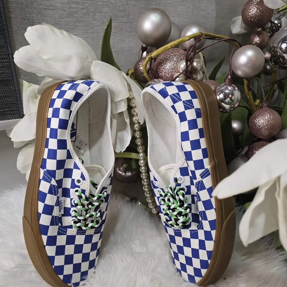 Vans Authentic Checkerboard Blue Gum Braided Laces Casual womens Shoes Size9.5